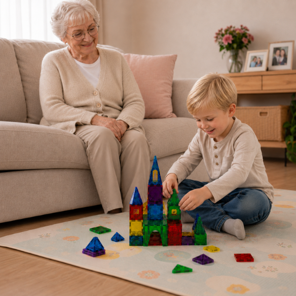 Mini Tiles + Gratis E-book – Magnetische Tegels Reisset 26 Stuks – Reisspeelgoed Auto & Vliegtuig – Montessori 3+ jaar