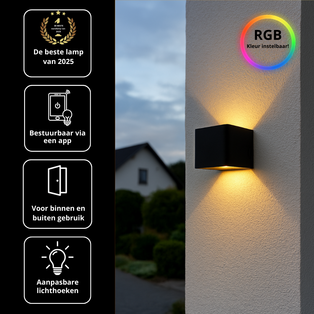 Vooraanzicht RGB wandlamp Binnen & Buiten