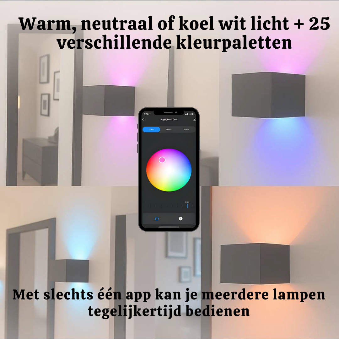 Uitleg over kleuren en de app RGB binenn & Buiten wandlamp