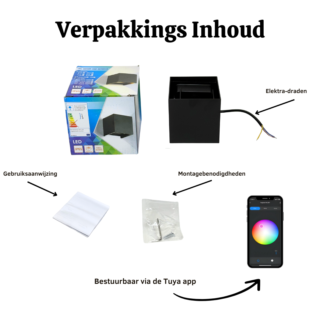 Verpakings inhoud RGB Binnen & Buiten wandlamp