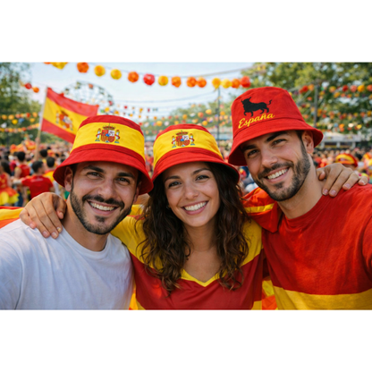 Spaanse bucket hat – Spanje supporter hoed rood geel – dubbelzijdig draagbaar