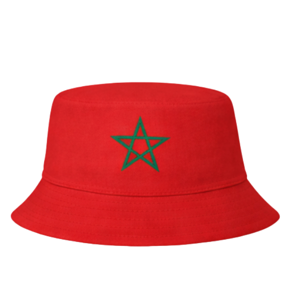 Marokkaanse Bucket Hat – Omkeerbaar Supportershoedje Marokko – Rood Groen met Ster – WK, EK, Voetbal, Festival & Evenementen