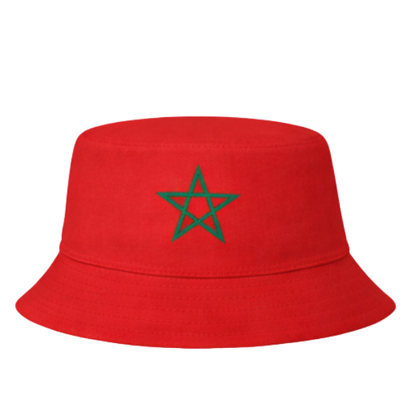 Marokkaanse Bucket Hat – Omkeerbaar Supportershoedje Marokko – Rood Groen met Ster – WK, EK, Voetbal, Festival & Evenementen
