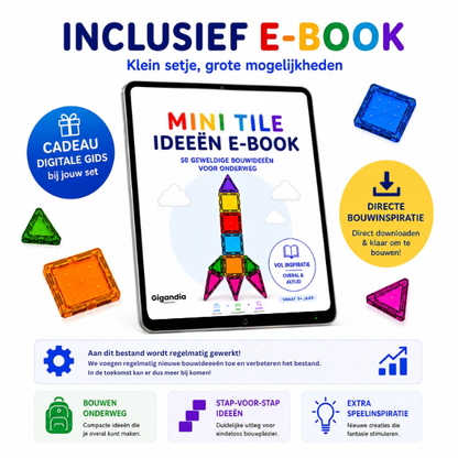 Mini Tiles + Gratis E-book – Magnetische Tegels Reisset 26 Stuks – Reisspeelgoed Auto & Vliegtuig – Montessori 3+ jaar