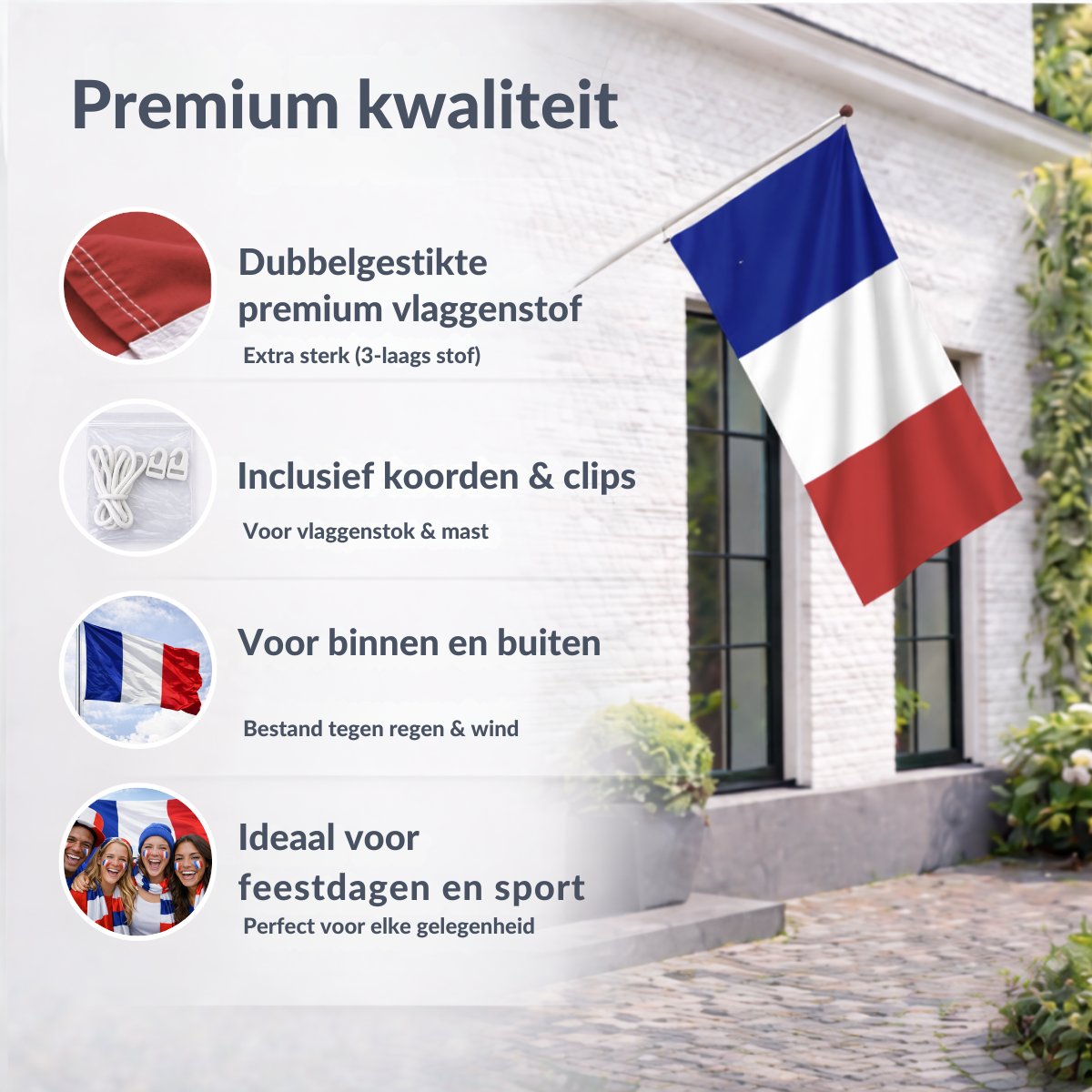 Franse Vlag 100x150 cm – Franse Vlag Blauw Wit Rood – Supportersvlag voor WK, EK, Voetbal & Evenementen