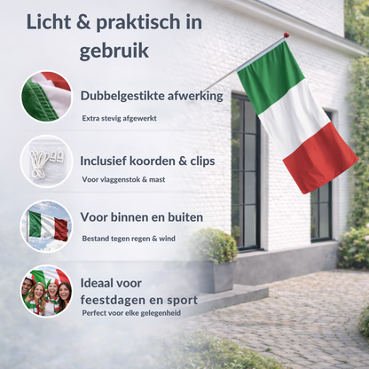 Italiaanse Vlag 100x150 cm – Italië Vlag Groen Wit Rood – Supportersvlag voor WK, EK, Voetbal & Evenementen