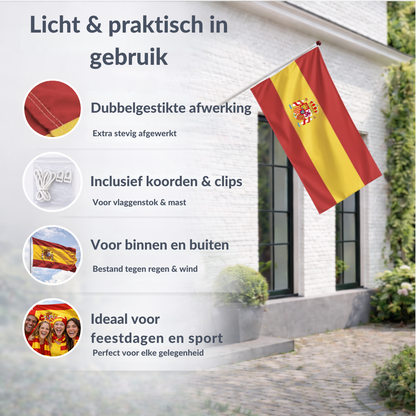 Spanje Vlag 100x150 cm – Spanje Vlag Rood Geel – Supportersvlag voor WK, EK, Voetbal & Evenementen