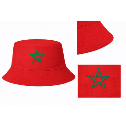 Marokkaanse Bucket Hat – Omkeerbaar Supportershoedje Marokko – Rood Groen met Ster – WK, EK, Voetbal, Festival & Evenementen