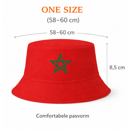Marokkaanse Bucket Hat – Omkeerbaar Supportershoedje Marokko – Rood Groen met Ster – WK, EK, Voetbal, Festival & Evenementen