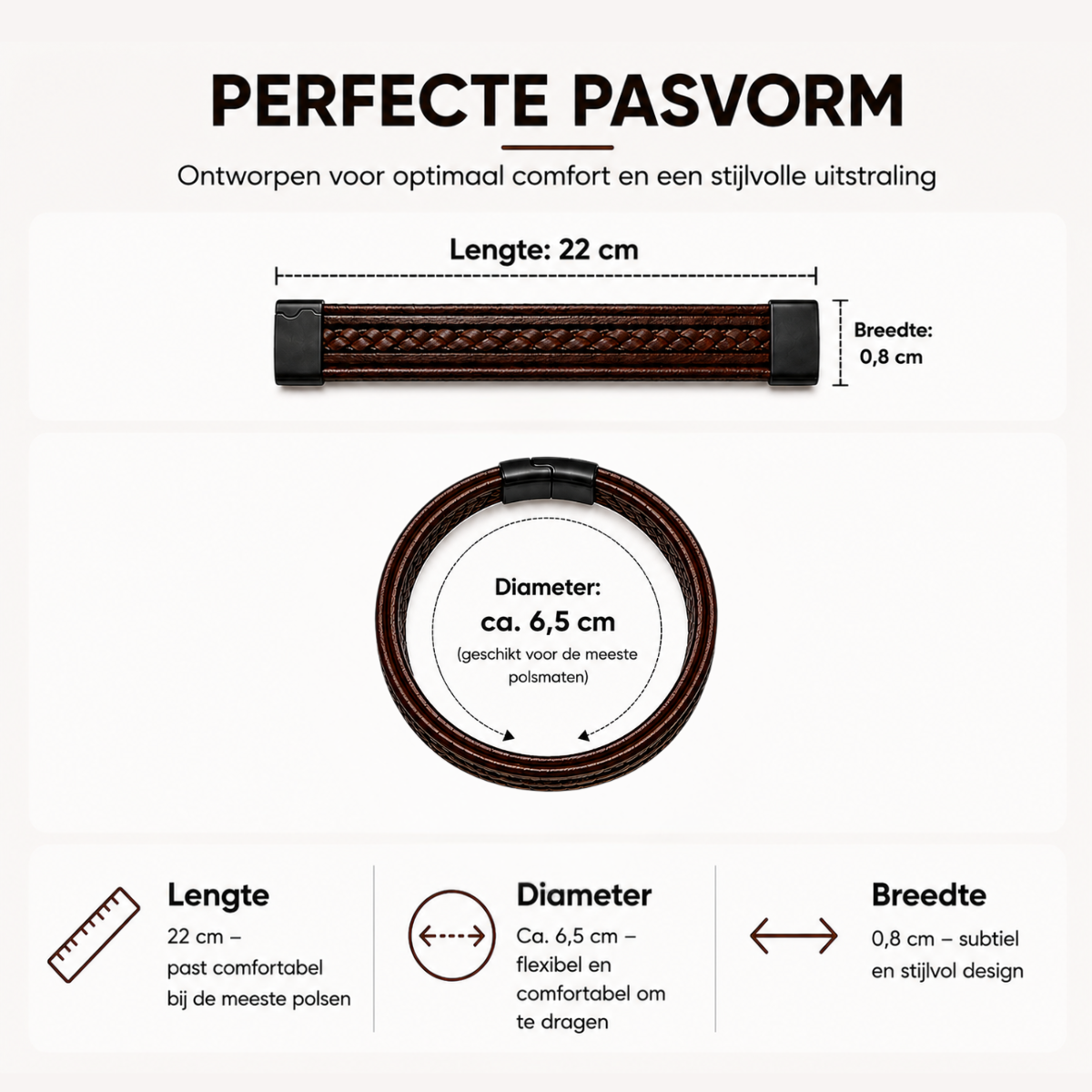 Bruine leren heren armband – vegan leer – gevlochten design – magneetsluiting