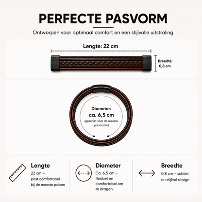 Bruine leren heren armband – vegan leer – gevlochten design – magneetsluiting