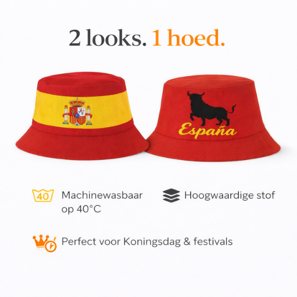 Spaanse bucket hat – Spanje supporter hoed rood geel – dubbelzijdig draagbaar