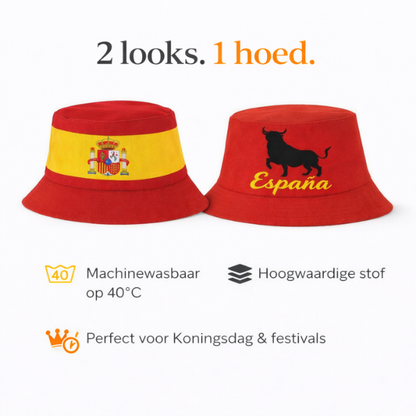 Spaanse bucket hat – Spanje supporter hoed rood geel – dubbelzijdig draagbaar