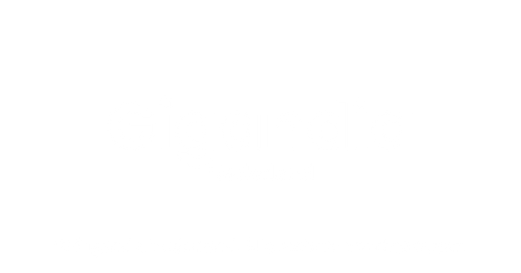 Wit logo van Gigandia in de footer – Alle rechten voorbehouden