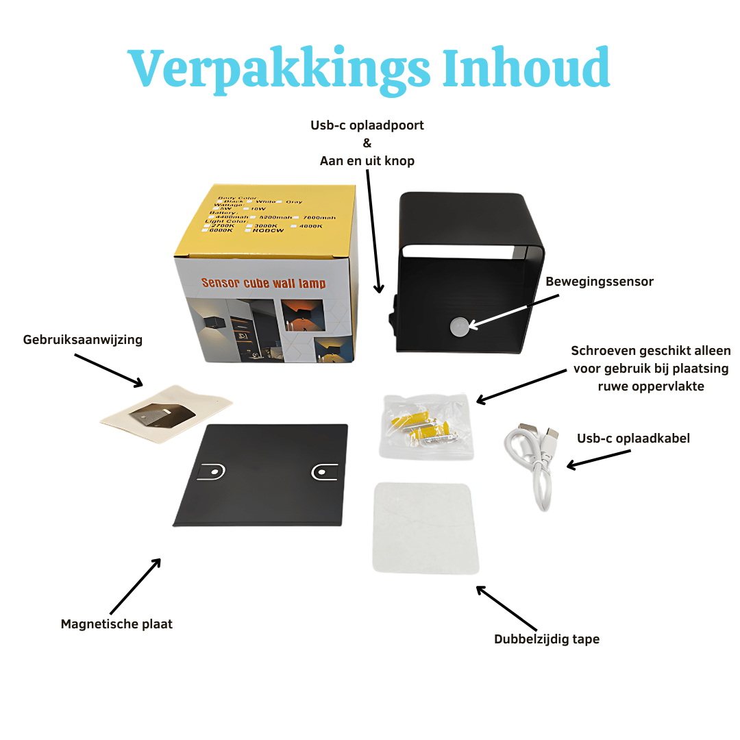 Draadloze binnen wandlamp met bewegingssensor – zonder boren - Zwart - van Gigandia | Gigandia