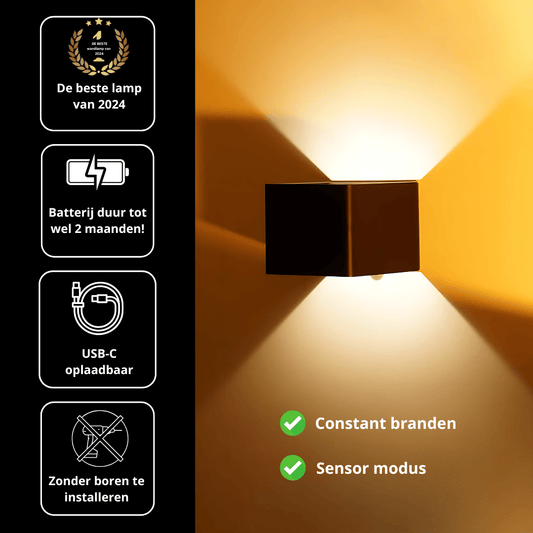 Draadloze binnen wandlamp met bewegingssensor – zonder boren - Zwart - van Gigandia | Gigandia