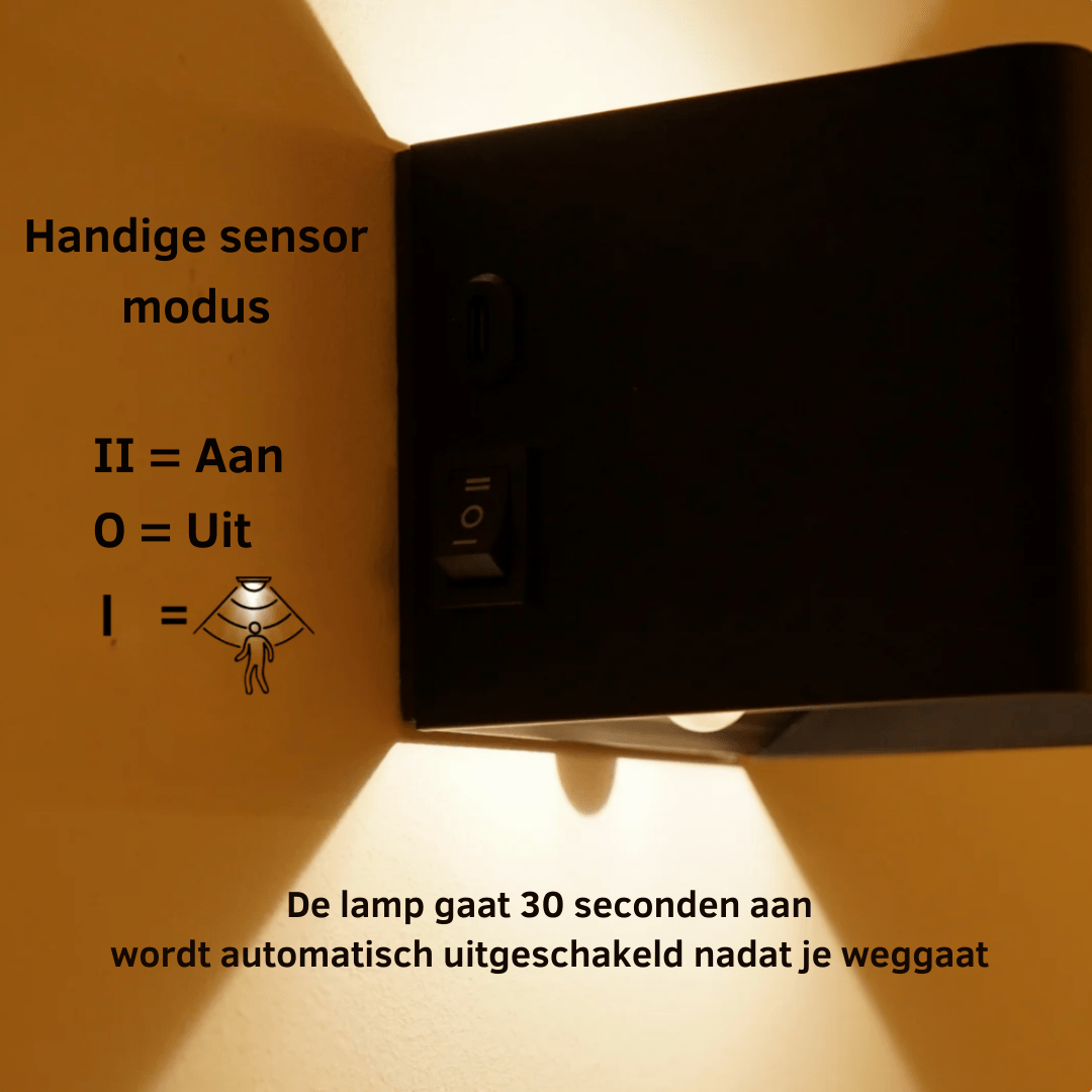 Draadloze binnen wandlamp met bewegingssensor – zonder boren - Zwart - van Gigandia | Gigandia