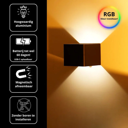 Draadloze RGB Binnen Wandlamp met Bewegingssensor & Dimbaar Licht - Oplaadbaar (60 Dagen Batterijduur) - van Gigandia | Gigandia